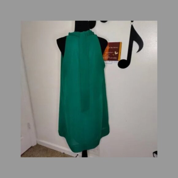 New York & Company XS Eva Mendes Emerald Green Chiffon High Neck Dress Size Med - Picture 6 of 10